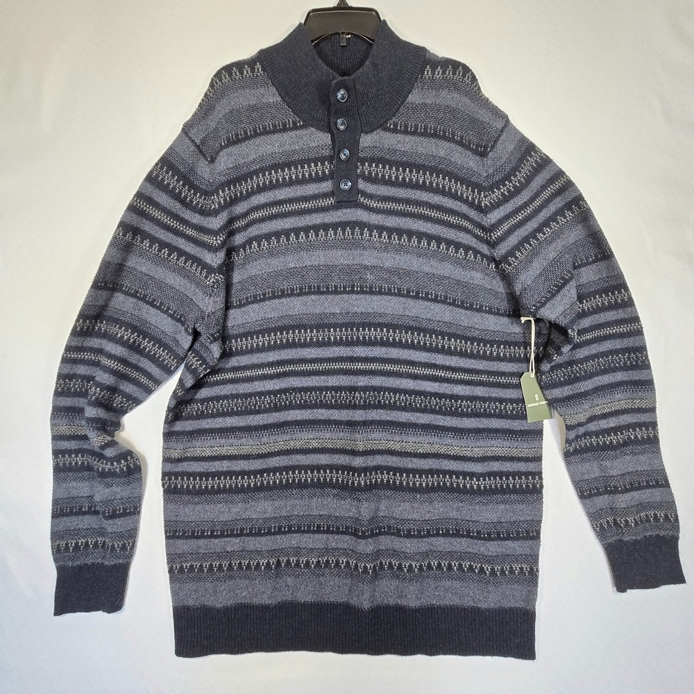 NEW NWT Mutual Weave Men's Big and Tall Blue Navy‎ 4-Button Collar Sweater 3XLT